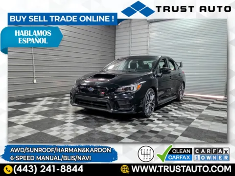 Black 2020 Subaru WRX STI Limited AWD 6-Speed Manual Sedan w/Wing Spoiler for sale in Sykesville, MD