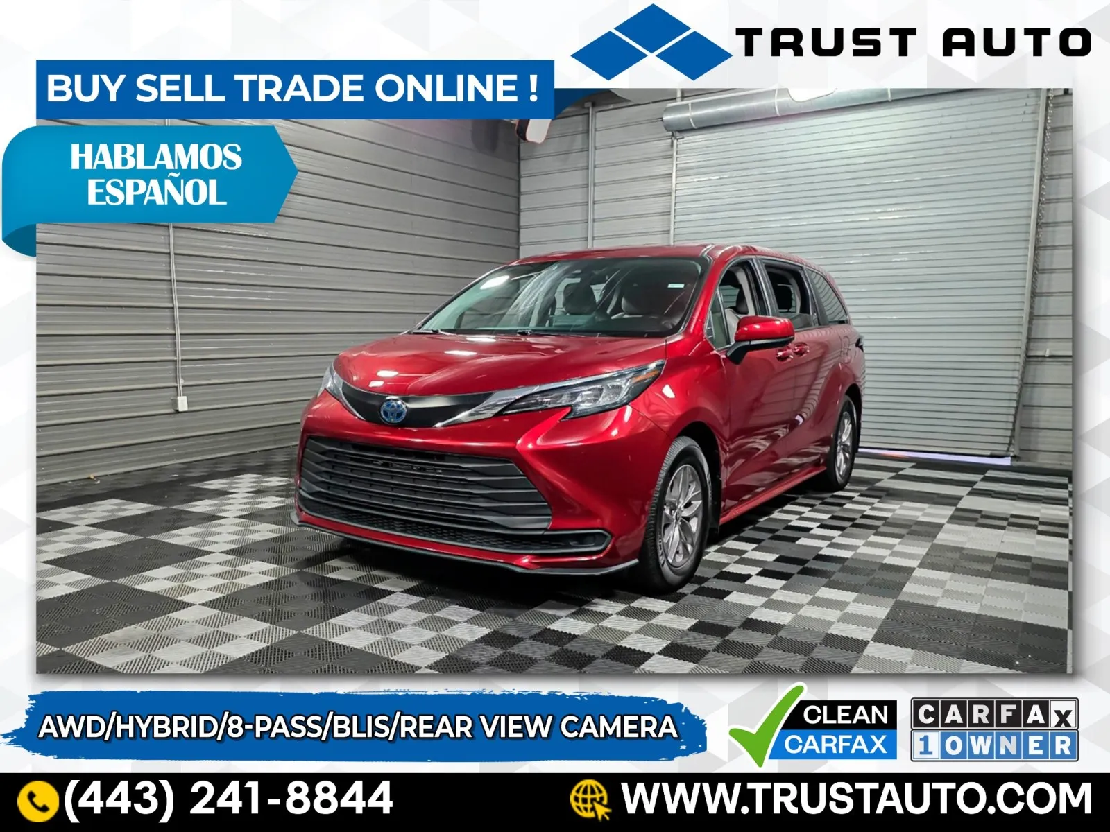 Red 2022 Toyota Sienna LE AWD 8-Passenger Hybrid Minivan/Van for sale in Sykesville, MD