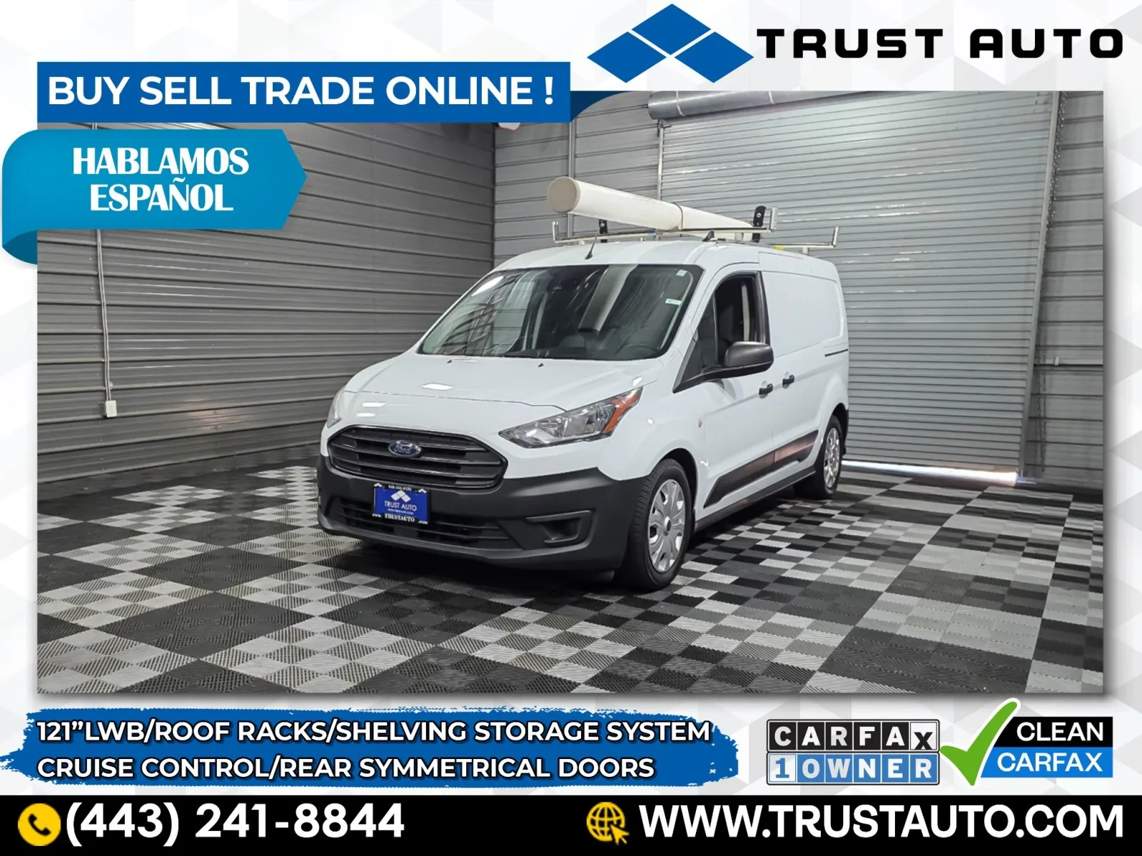 White 2021 Ford Transit Connect XL 121'' LWB Minivan/Van w/Shelving Storage System for sale in Sykesville, MD