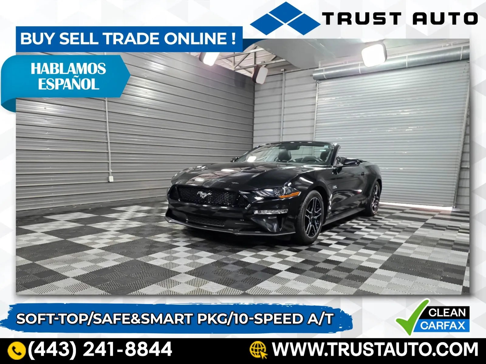 Black 2019 Ford Mustang GT Premium Soft-Top Convertible 5.0L V8 Sport Coupe for sale in Sykesville, MD