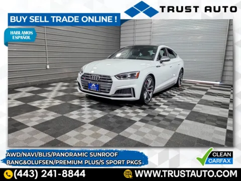 White 2019 Audi S5 Sportback Premium Plus 3.0T quattro AWD Luxury Hatchback w/S Sport Pkg for sale in Sykesville, MD