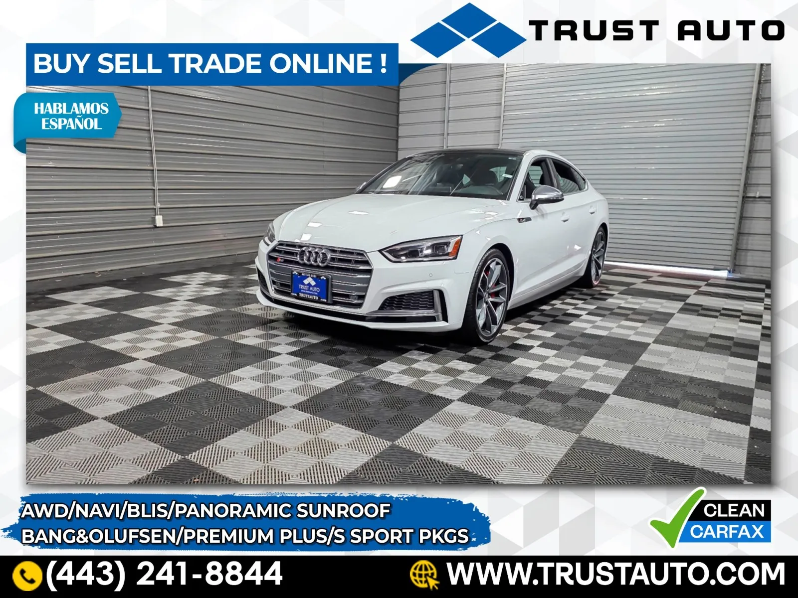 White 2019 Audi S5 Sportback Premium Plus 3.0T quattro AWD Luxury Hatchback w/S Sport Pkg for sale in Sykesville, MD