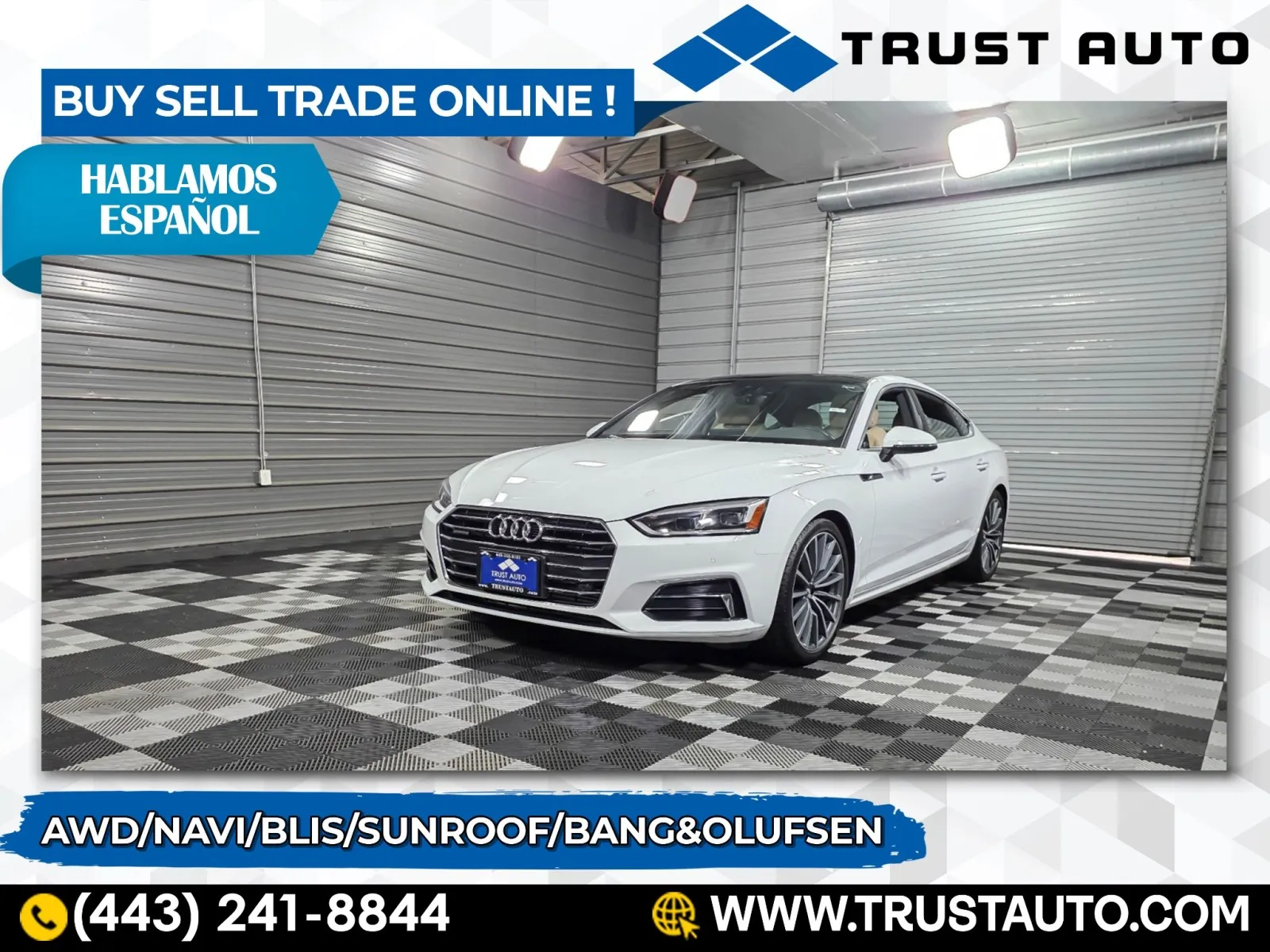 White 2019 Audi A5 Sportback 45 TFSI quattro Premium Plus AWD Hatchback for sale in Sykesville, MD