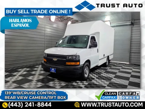 White 2018 Chevrolet Express 3500 Cutaway 139''WB 11FT Box Commercial/Utility/Service/High Cube Unicell Van for sale in Sykesville, MD