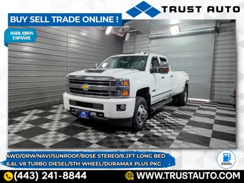 White 2019 Chevrolet Silverado 3500HD DRW High Country 4WD Crew Cab Dually 8FT Bed Duramax Diesel Pickup Truck w/Plus Pkg for sale in Sykesville, MD
