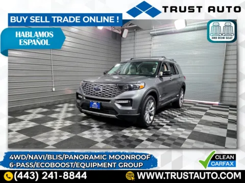 Gray 2021 Ford Explorer Platinum 4WD 6-Passenger 3.0L Ecoboost SUV for sale in Sykesville, MD