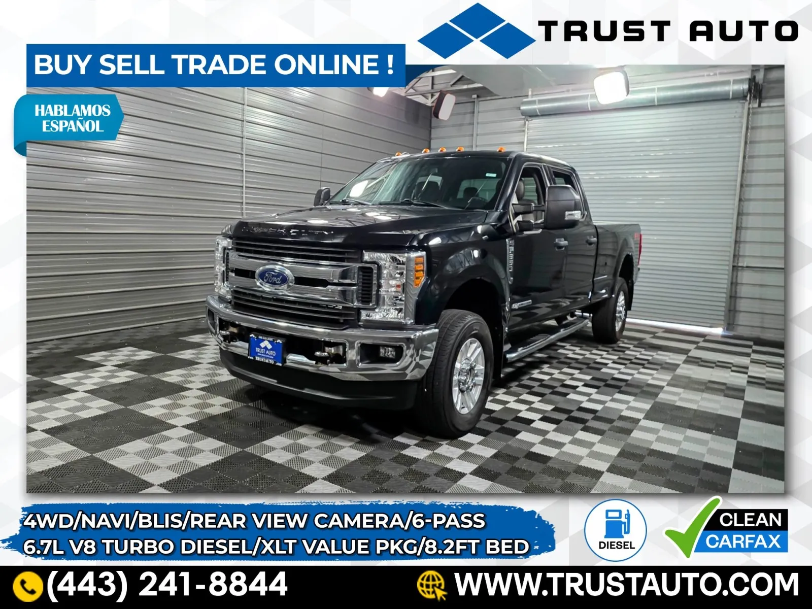 Black 2018 Ford Super Duty F-350 SRW XLT 4WD Crew Cab 8FT Bed Power Stroke Turbo Diesel Pickup Truck w/Value Pkg for sale in Sykesville, MD