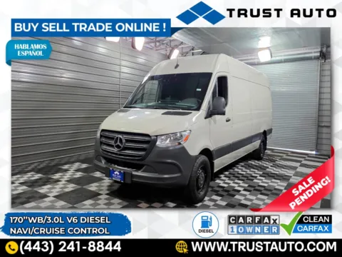 White 2020 Mercedes-Benz Sprinter 2500 Cargo 170'' High Roof 3.0L V6 Diesel Minivan/Van for sale in Sykesville, MD