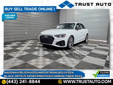 White 2021 Audi S4 Prestige 3.0 TFSI quattro AWD Sedan w/Black Optic/S Sport/Carbon Fiber Pkgs for sale in Sykesville, MD