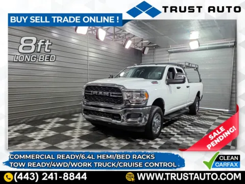 White 2024 Ram 3500 Tradesman 4WD Crew Cab 6-Pass 8FT Bed 6.4L Hemi V8 Pickup Truck for sale in Sykesville, MD