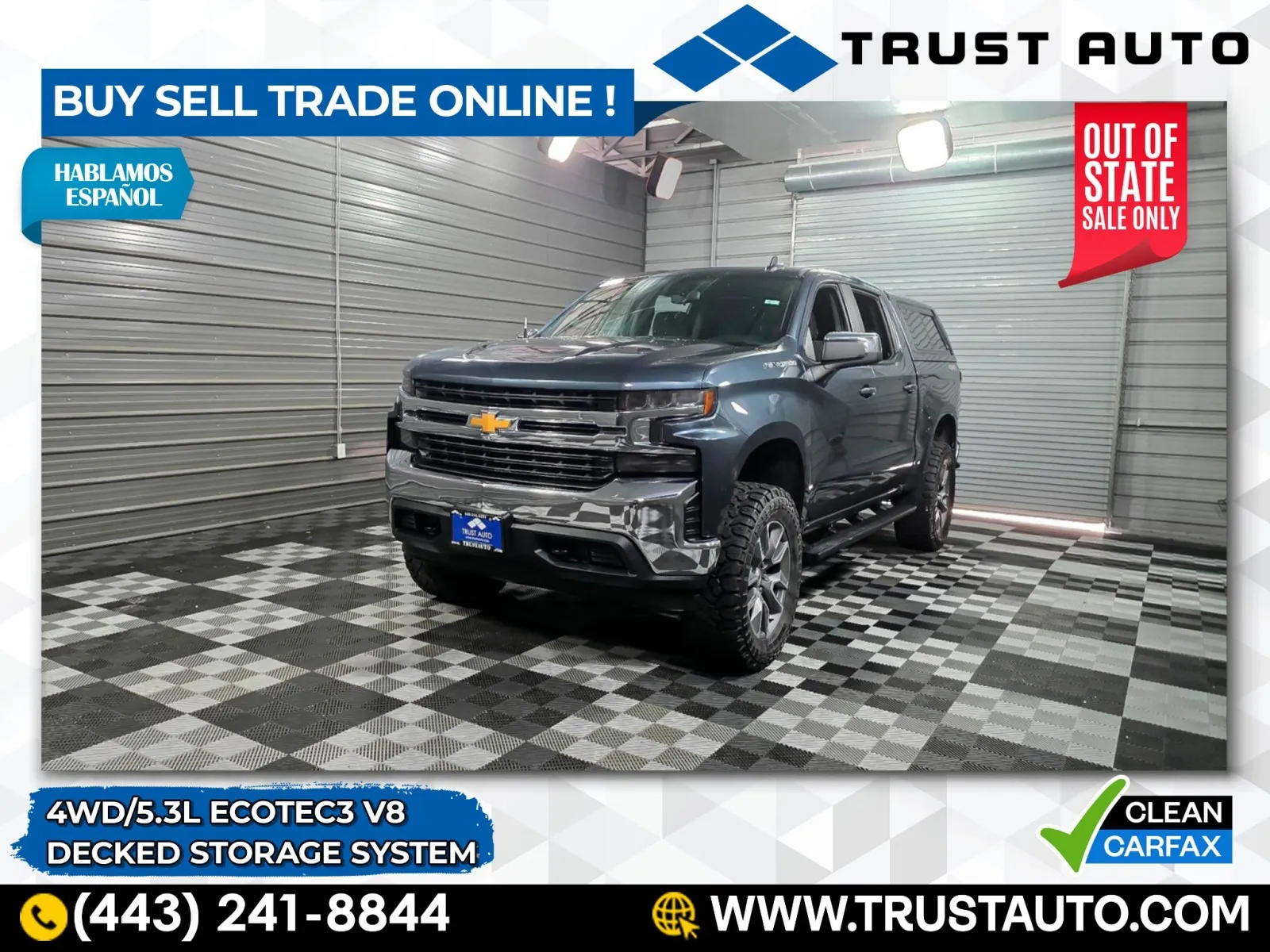 Gray 2021 Chevrolet Silverado 1500 LT 4WD Crew Cab 5.3L V8 Pickup Truck w/Decked Storage System for sale in Sykesville, MD