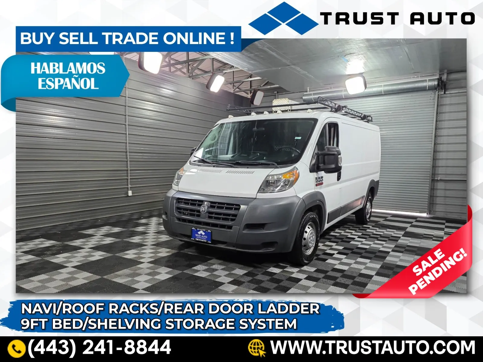 2018 Ram ProMaster 1500 Cargo 136''WB Low Roof 9FT Bed Minivan/Van w/Roof Racks for sale in Sykesville, MD