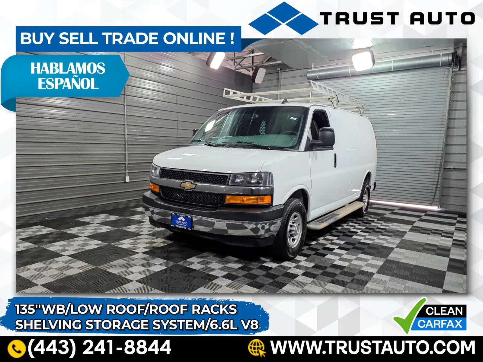 White 2021 Chevrolet Express 2500 Cargo 135''WB Low Roof 6.6L V8 Minivan/Van w/Shelving Storage System for sale in Sykesville, MD