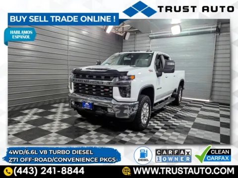 White 2021 Chevrolet Silverado 3500HD LT 4WD Crew Cab Duramax Diesel Pickup Truck w/Convenience Pkg for sale in Sykesville, MD