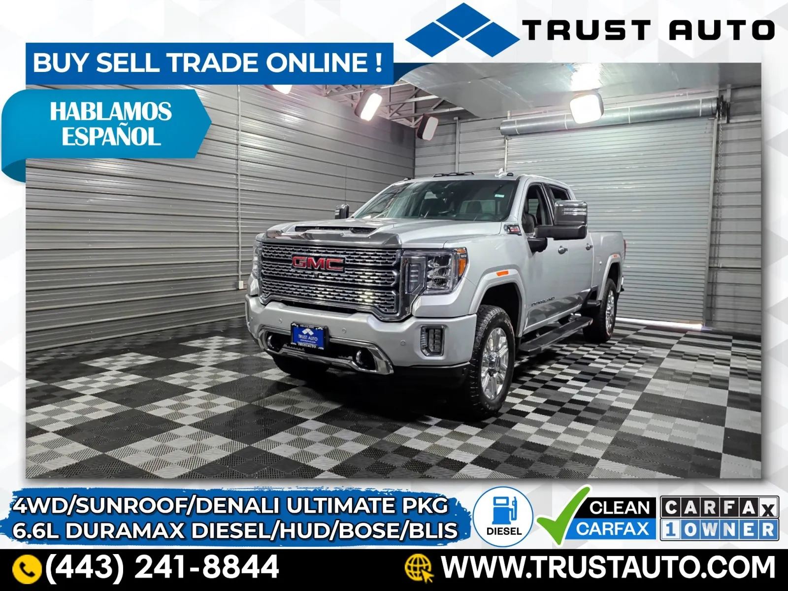 Silver 2022 GMC Sierra 2500HD Denali 4WD Crew Cab 6.6L Duramax Turbo Diesel Pickup Truck for sale in Sykesville, MD