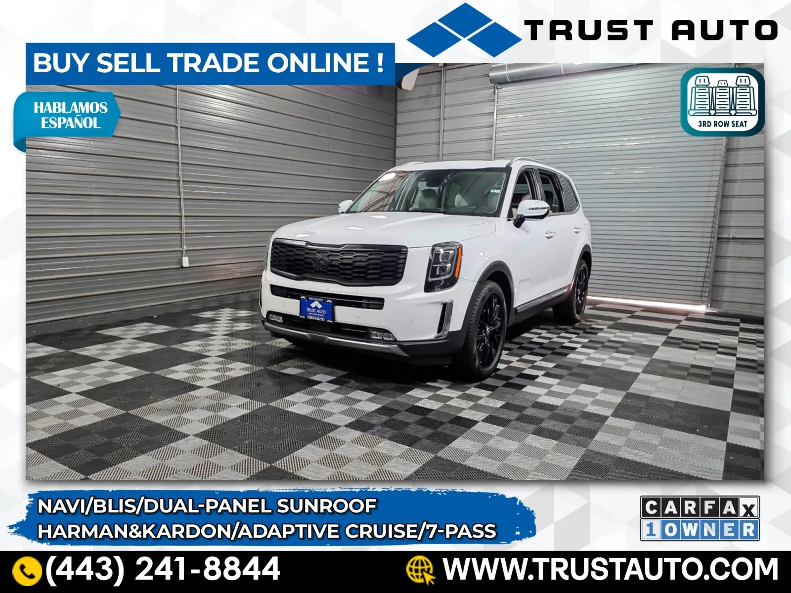 White 2021 Kia Telluride SX 7-Pass Luxury SUV for sale in Sykesville, MD