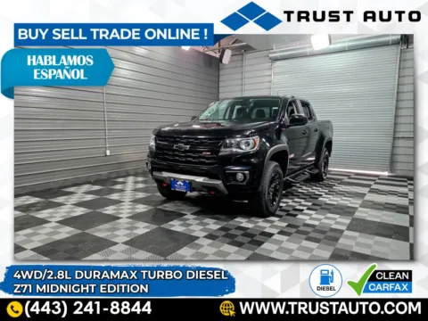 Black 2021 Chevrolet Colorado Z71 4WD Crew Cab Duramax Turbo Diesel Pickup Truck w/Midnight Edition for sale in Sykesville, MD