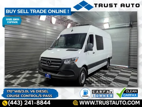 White 2022 Mercedes-Benz Sprinter 2500 Cargo 170'' WB High Roof 3.0L V6 Diesel Minivan/Van for sale in Sykesville, MD