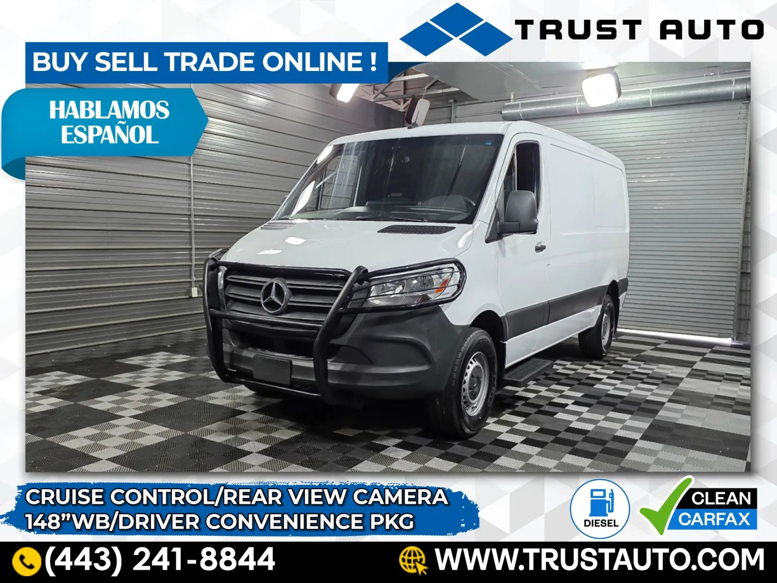 White 2019 Mercedes-Benz Sprinter 2500 Cargo 144'' Standard Roof Diesel Minivan/Van for sale in Sykesville, MD