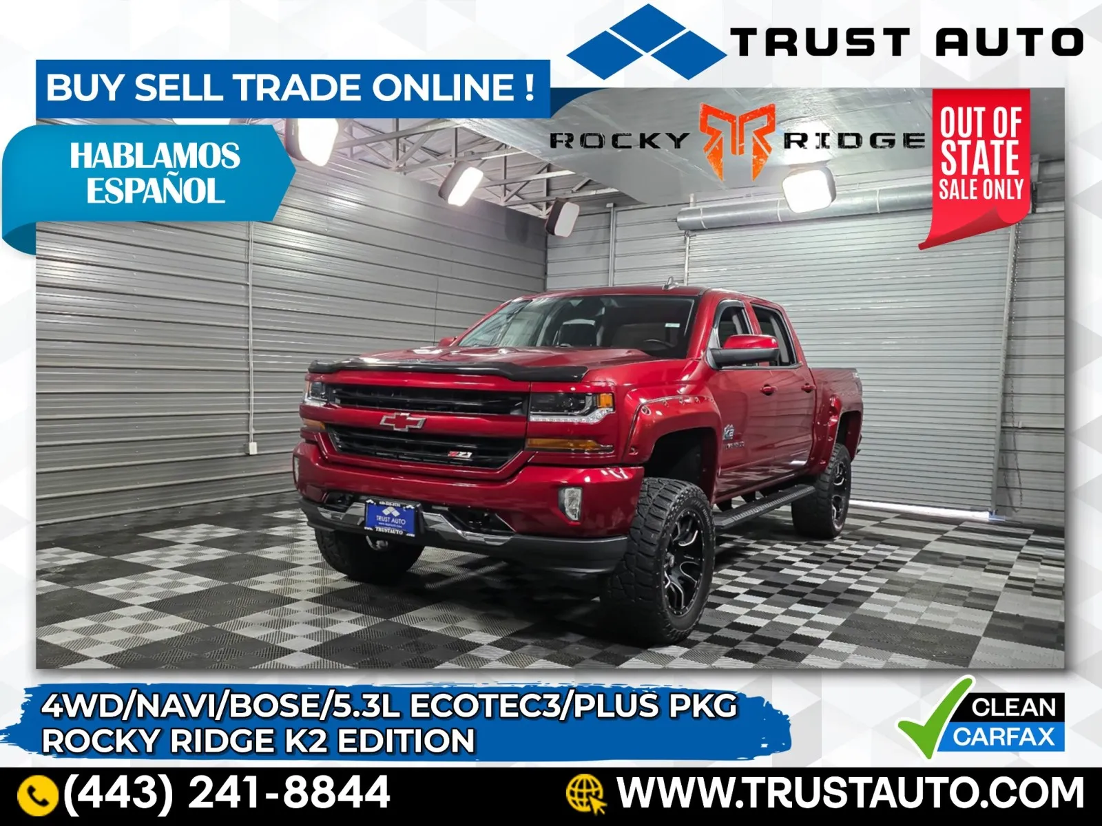 2018 Chevrolet Silverado 1500 LT 4WD Crew Cab 5.3L V8 Pickup Truck ROCKY RIDGE K2 Edition for sale in Sykesville, MD