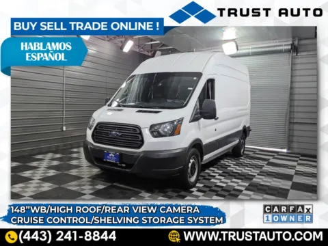 White 2017 Ford Transit T-250 Cargo 148'' High Roof Minivan/Van w/Shelving Storage System for sale in Sykesville, MD