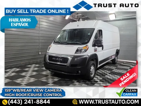 White 2021 Ram 2500 ProMaster Cargo 159''WB High Roof Minivan/Van for sale in Sykesville, MD