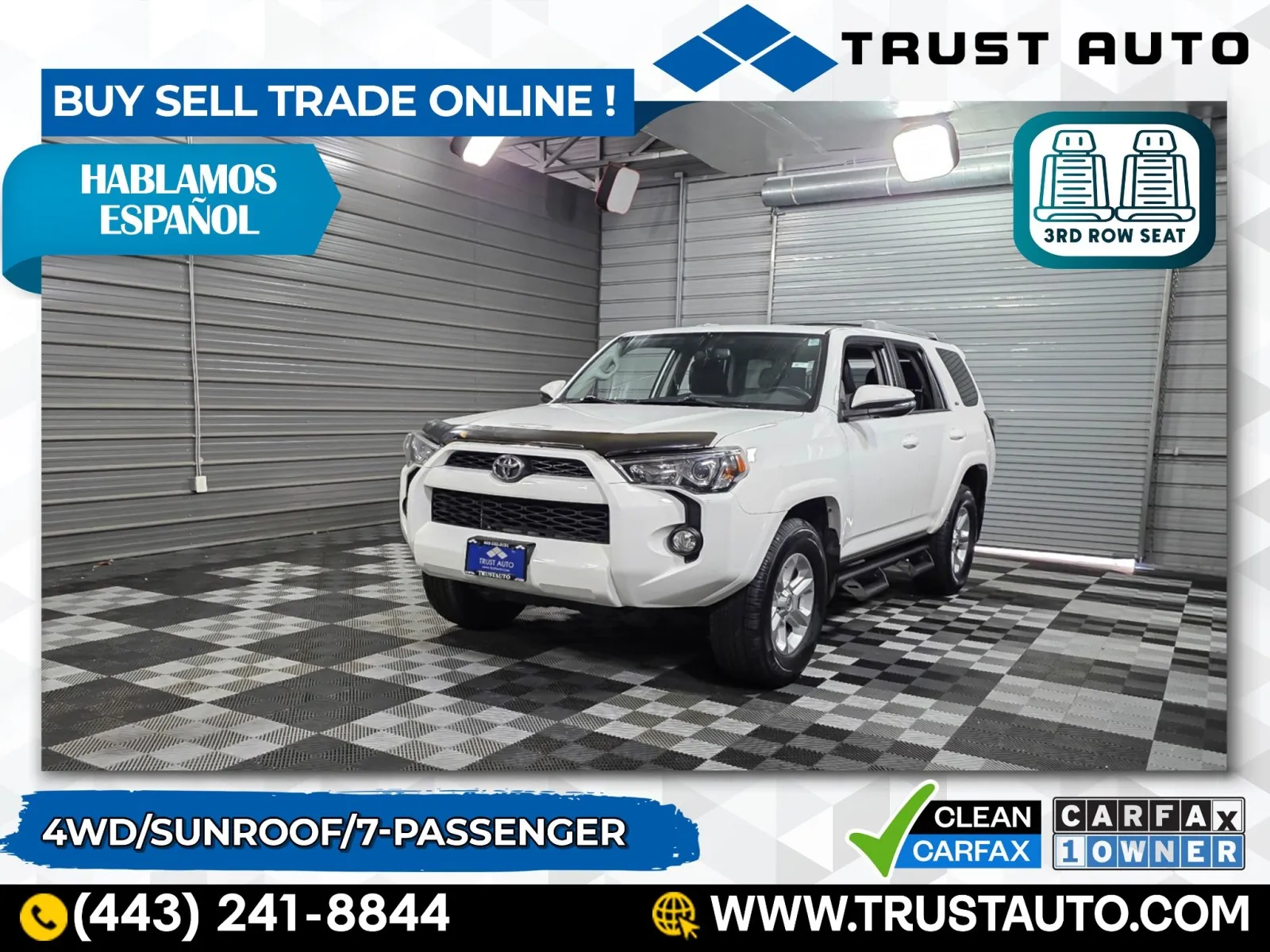 2017 Toyota 4Runner SR5 Premium 4WD 3rd Row 7-Passenger SUV for sale in Sykesville, MD