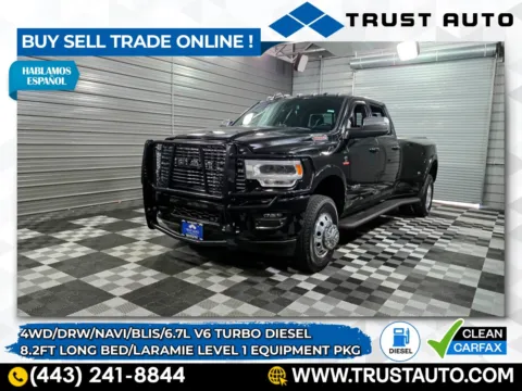 Black 2020 Ram 3500 DRW Laramie 4WD Crew Cab 8FT Long Bed Cummins Diesel Pickup Truck w/Level 1 Equipment Group for sale in Sykesville, MD