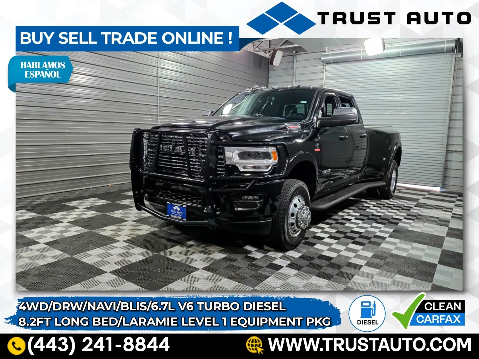 Black 2020 Ram 3500 DRW Laramie 4WD Crew Cab 8FT Long Bed Cummins Diesel Pickup Truck w/Level 1 Equipment Group for sale in Sykesville, MD