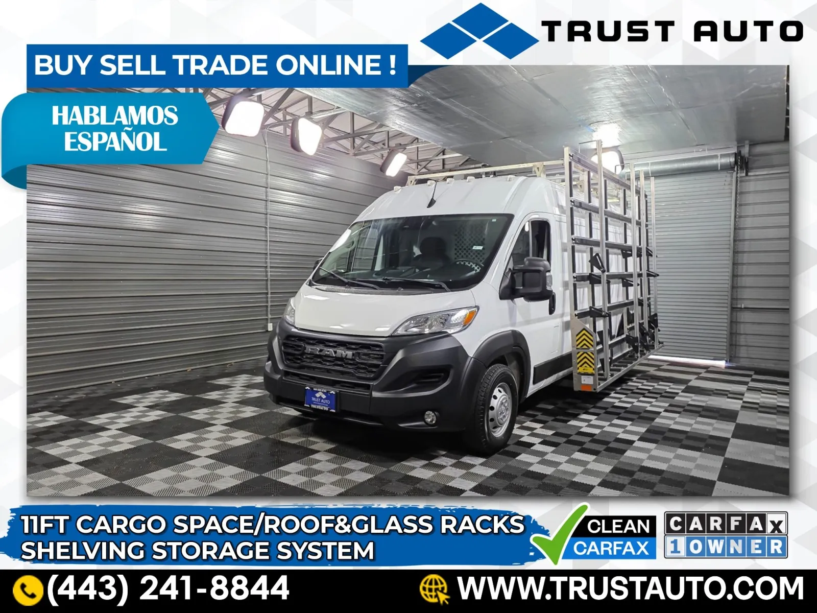 White 2023 Ram ProMaster 3500 Cargo 159''WB Extended High Roof Minivan/Van w/Glass Racks for sale in Sykesville, MD