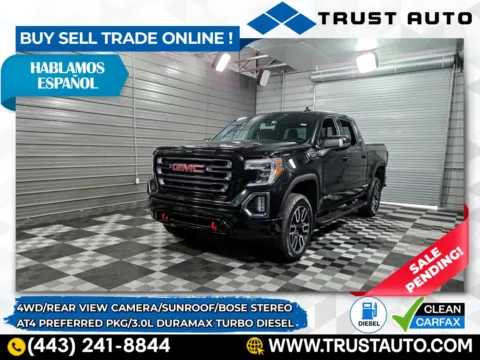 Black 2021 GMC Sierra 1500 AT4 4WD Crew Cab Duramax Turbo Diesel Pickup Truck w/Preferred P for sale in Sykesville, MD