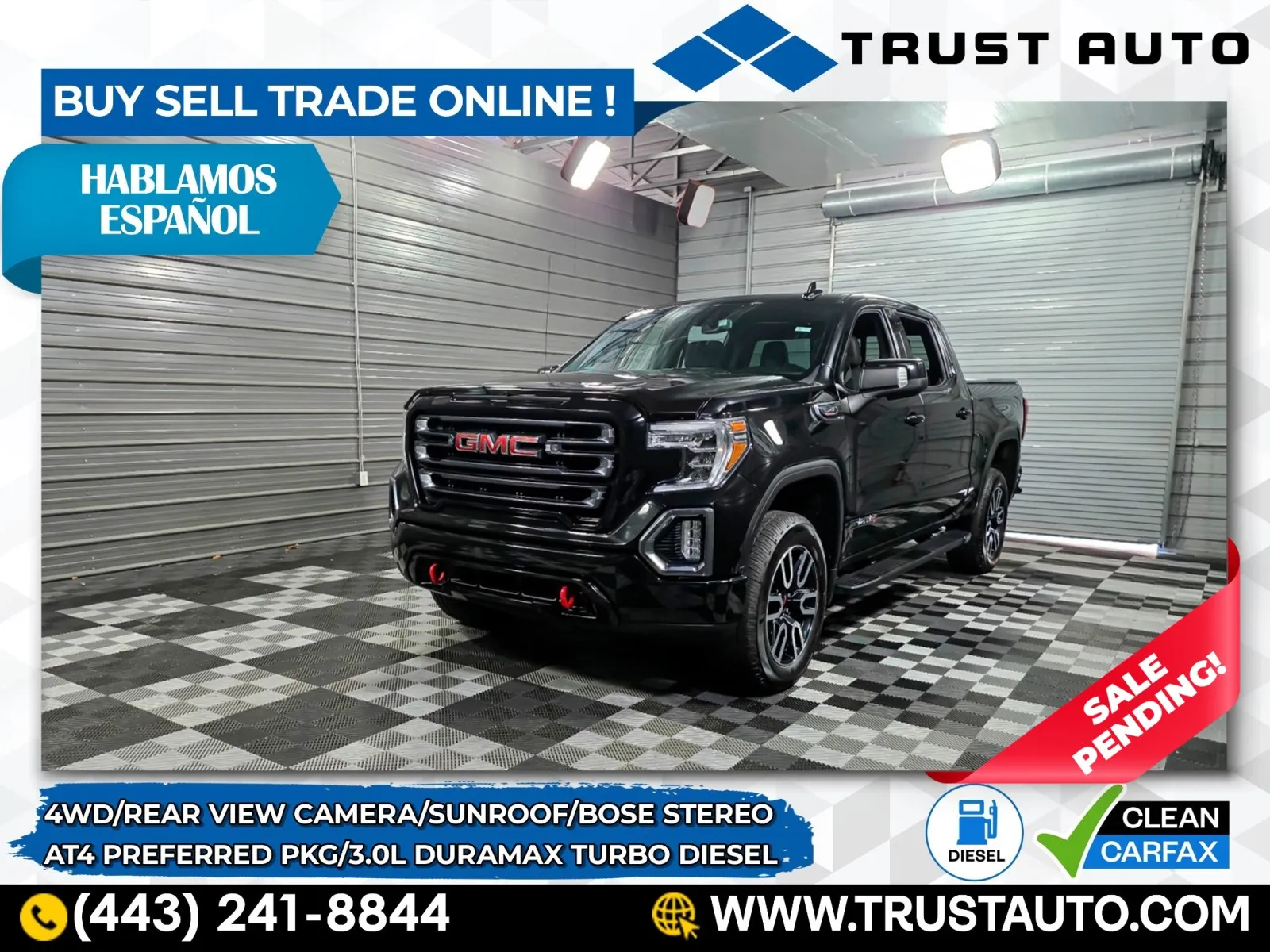 Black 2021 GMC Sierra 1500 AT4 4WD Crew Cab Duramax Turbo Diesel Pickup Truck w/Preferred P for sale in Sykesville, MD