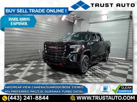 Black 2021 GMC Sierra 1500 AT4 4WD Crew Cab Duramax Turbo Diesel Pickup Truck w/Preferred Pkg for sale in Sykesville, MD