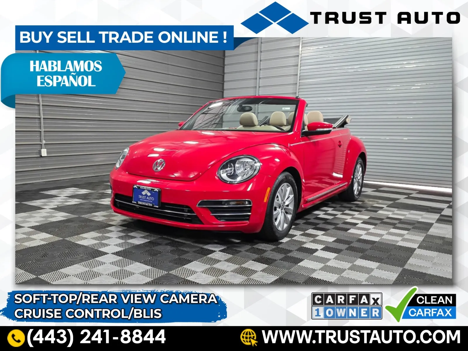 Red 2019 Volkswagen Beetle 2.0T S Soft-Top Convertible for sale in Sykesville, MD