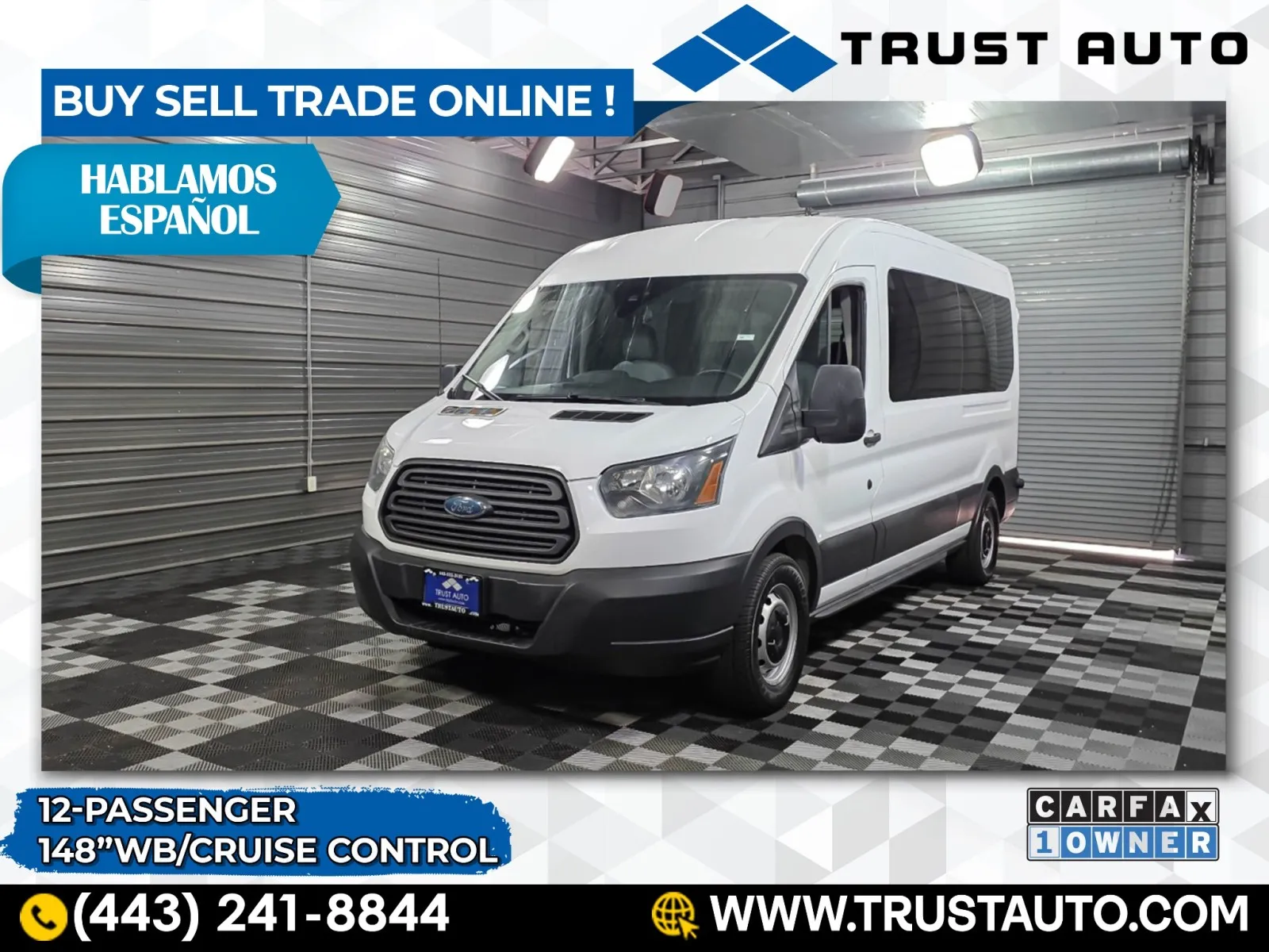 White 2015 Ford Transit T-350 12-Passenger XL 148'' Medium Roof Minivan/Van for sale in Sykesville, MD