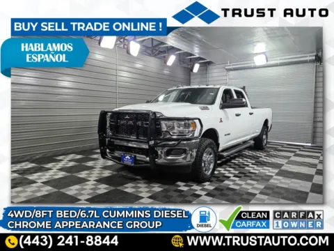 White 2022 Ram 3500 Tradesman 4WD Crew Cab 8FT Long Bed Cummins Diesel Pickup Truck for sale in Sykesville, MD
