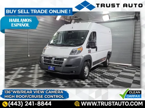 White 2017 Ram 1500 ProMaster Cargo 136''WB High Roof Minivan/Van for sale in Sykesville, MD