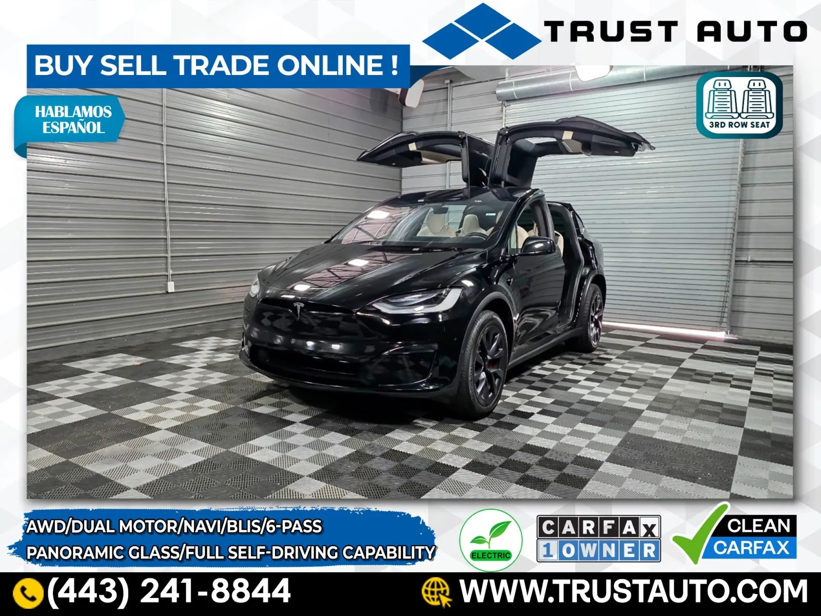 Black 2023 Tesla Model X Plaid AWD Luxury 3rd Row 6-Passenger Electric SUV w/Full Self-Dr for sale in Sykesville, MD