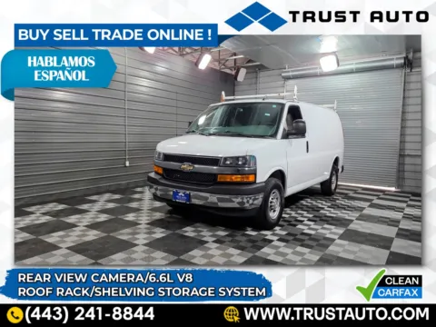 White 2021 Chevrolet Express 2500 Cargo 135'' WB Low Roof 6.6L V8 Minivan/Van w/Roof Rack/Shelving Storage System for sale in Sykesville, MD