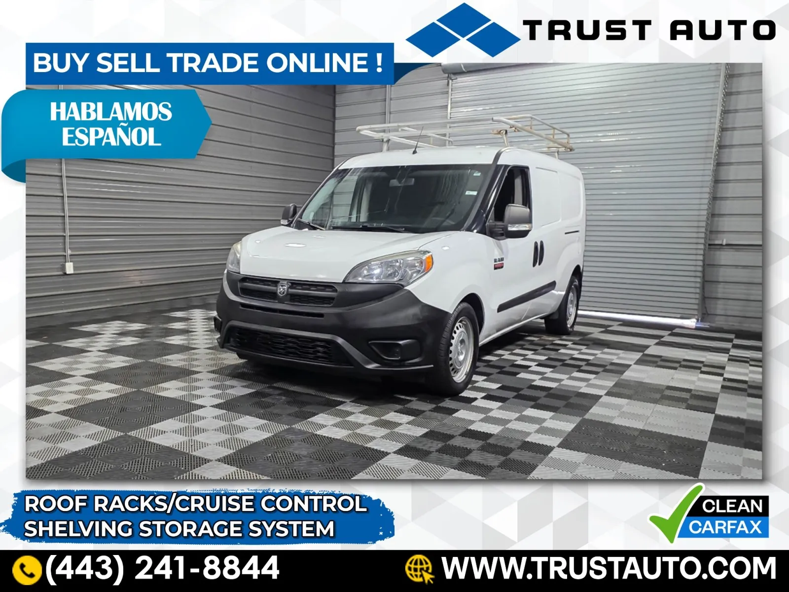 White 2016 Ram ProMaster City Cargo 122''WB Tradesman Minivan/Van w/Shelving Storage System for sale in Sykesville, MD