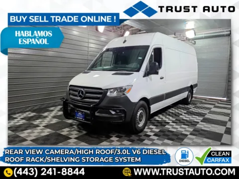 White 2021 Mercedes-Benz Sprinter 2500 Cargo High Roof 170''WB 3.0L V6 Turbo Diesel Minivan/Van w/Roof Rack/Shelving Storage System for sale in Sykesville, MD