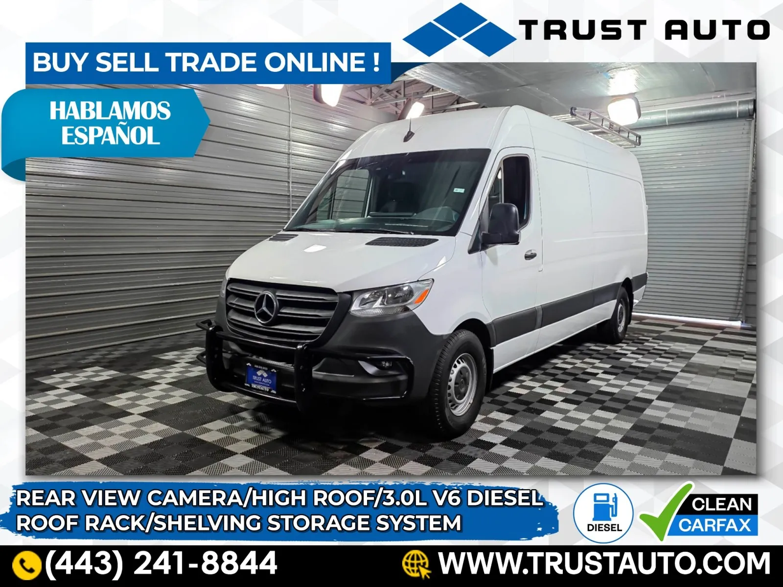2021 Mercedes-Benz Sprinter 2500 Cargo High Roof 170''WB 3.0L V6 Turbo Diesel Minivan/Van w/Roof Rack/Shelving Storage System
