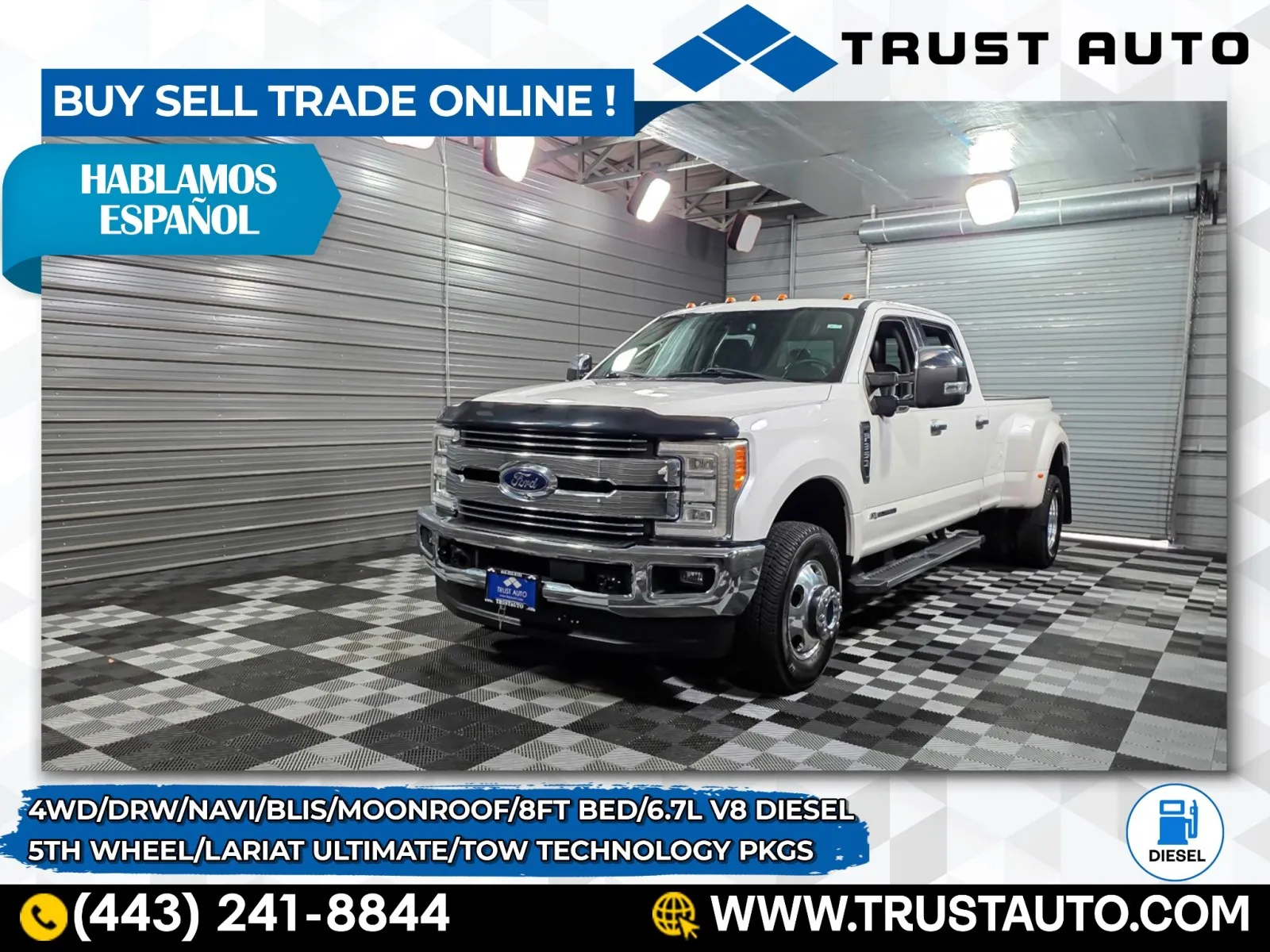 White 2017 Ford Super Duty F-350 DRW Lariat 4WD Crew Cab 8FT Bed Dually 6.7L V8 Power Stroke Diesel Pickup Truck w/Ultimate Pkg for sale in Sykesville, MD