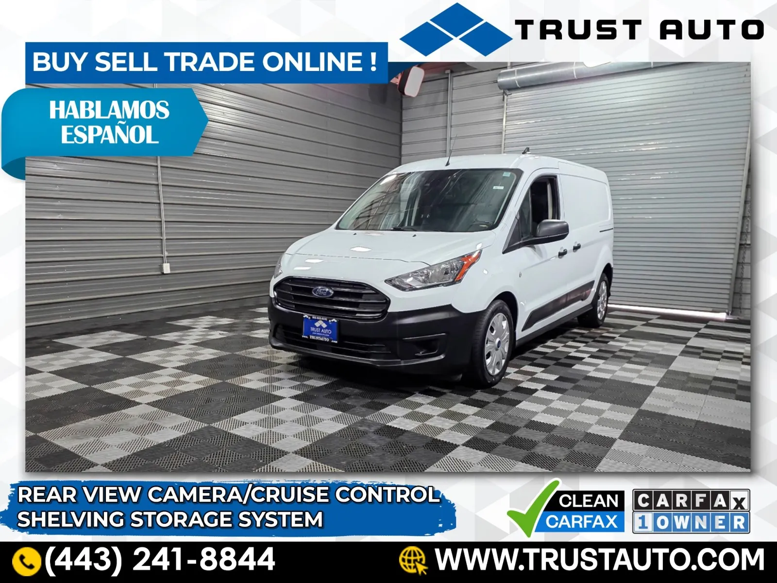 White 2022 Ford Transit Connect XL 121''WB Minivan/Van w/Rear Symmetrical Doors/Shelving Storage System for sale in Sykesville, MD