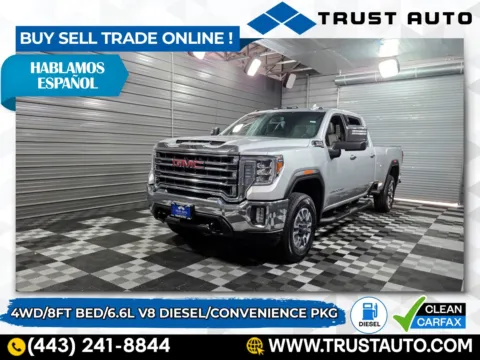 Silver 2022 GMC Sierra 3500HD SLT 4WD Crew Cab 8FT Bed 6.6L V8 Diesel Pickup Truck w/Convenience Pkg for sale in Sykesville, MD