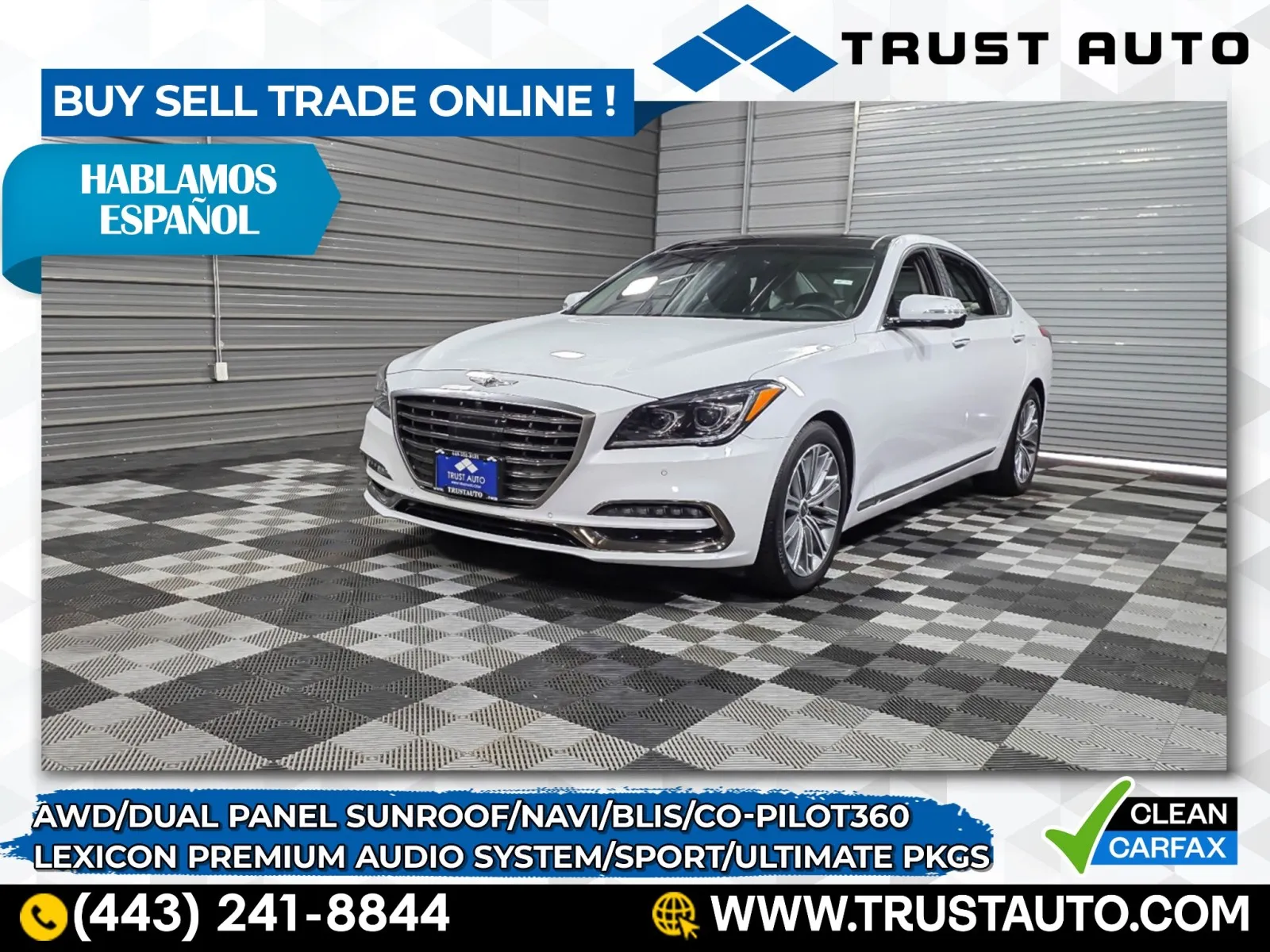White 2019 Genesis G80 3.8L AWD Luxury Sedan w/Sport/Ultimate Pkgs for sale in Sykesville, MD