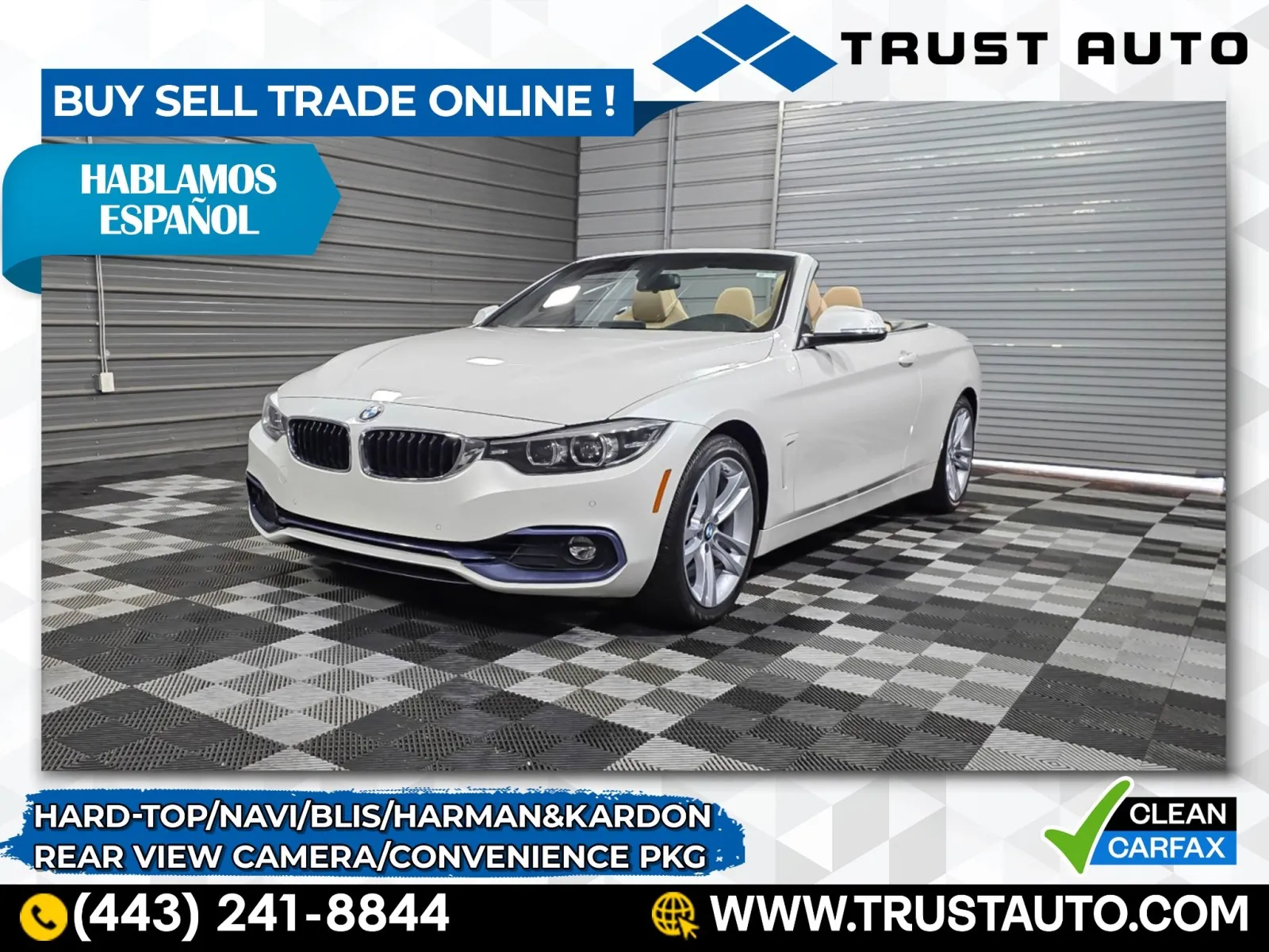 White 2019 BMW 4 Series 430i Hard-Top Luxury Convertible w/Convenience Pkg for sale in Sykesville, MD