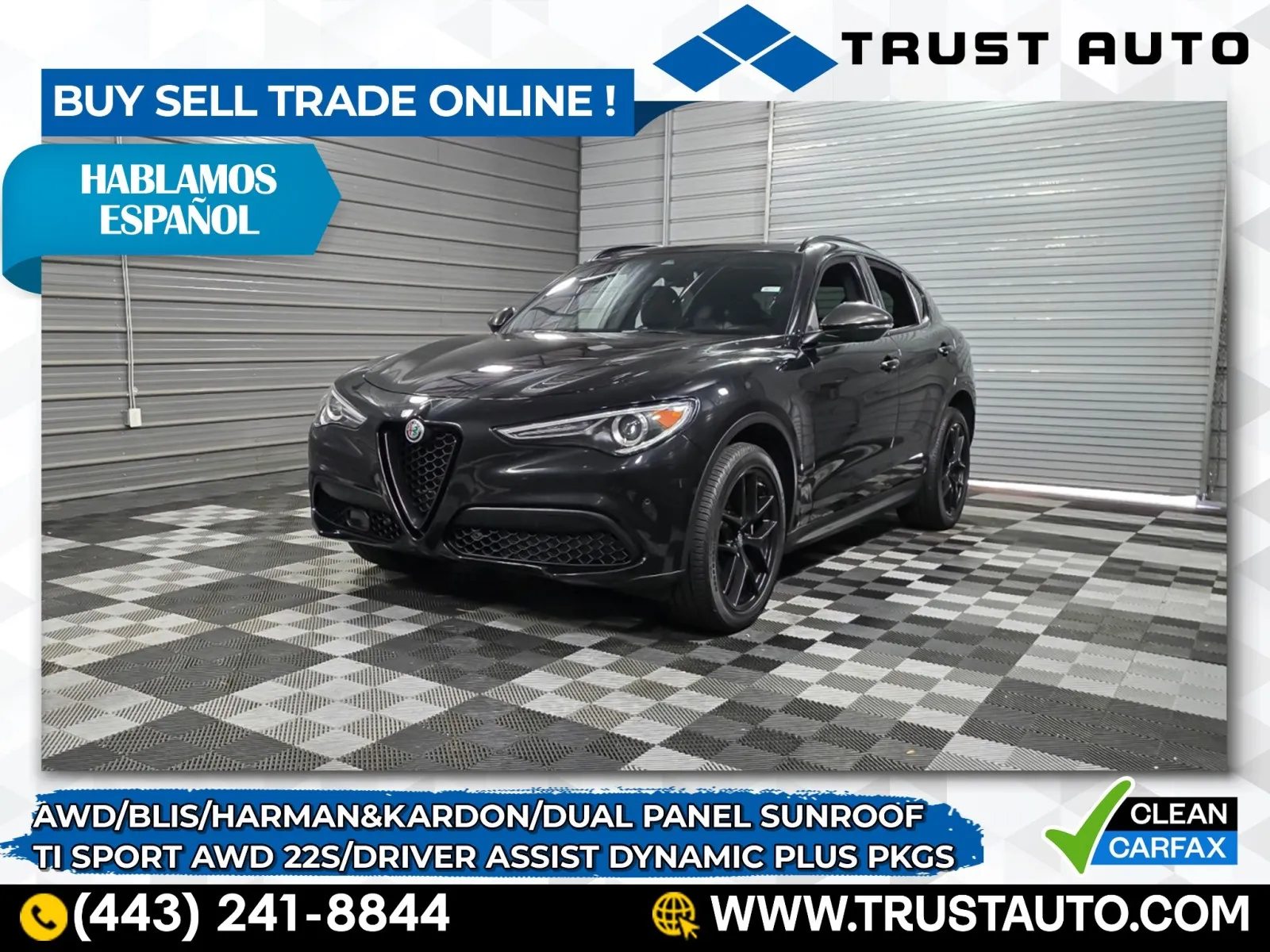 Black 2019 Alfa Romeo Stelvio Ti Sport AWD Luxury SUV w/Driver Assist Dynamic Plus Pkg for sale in Sykesville, MD