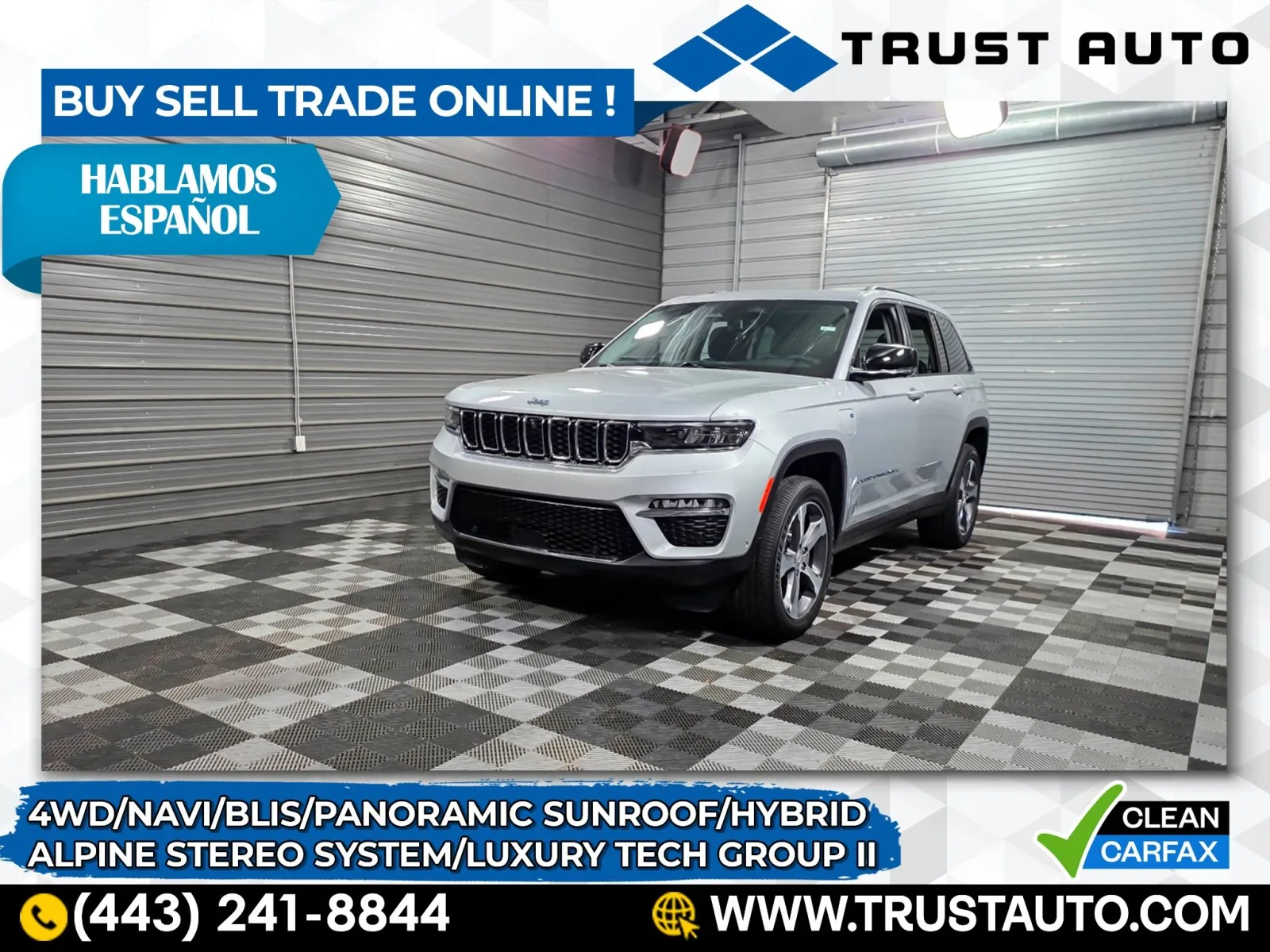 Silver 2023 Jeep Grand Cherokee 4XE 4WD Plug-In Hybrid-Electric SUV w/Luxury Tech II Group for sale in Sykesville, MD