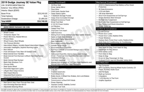 Photos of 2019 Dodge Journey SE for sale in Clayton, NC at Frontline Motors Clayton
